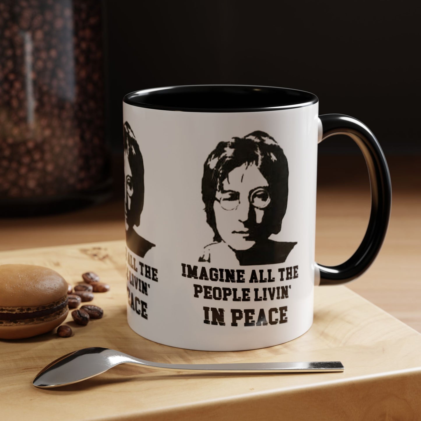 Peaceful Vibes Accent Coffee Mug, John Lennon Quote Mug, Imagine Coffee Cup, Gift for Music Lovers, Inspirational Quote Mug, Minimalist