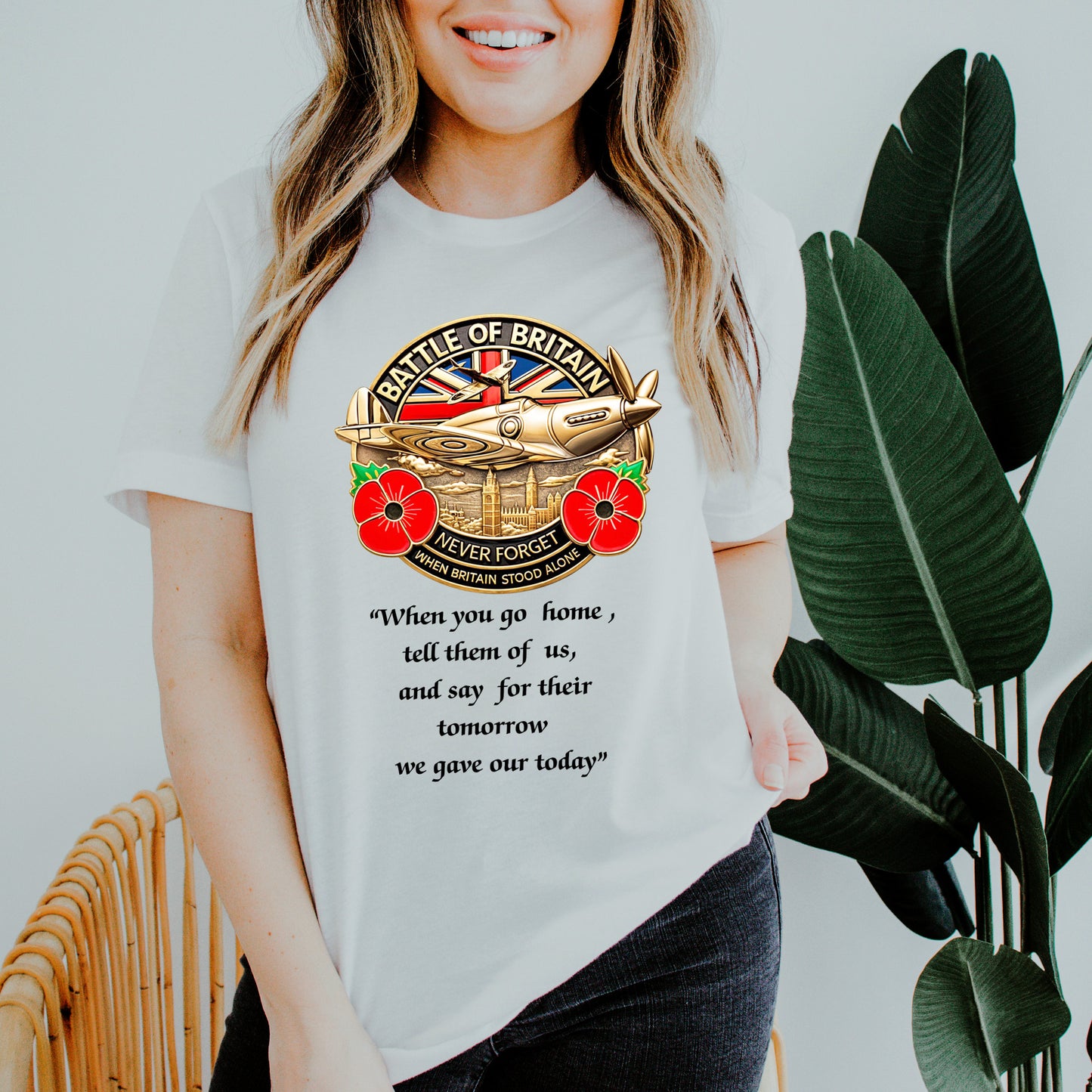 Battle of Britain T Shirt, Lest we Forget - White & Sports Grey Unisex T Shirt