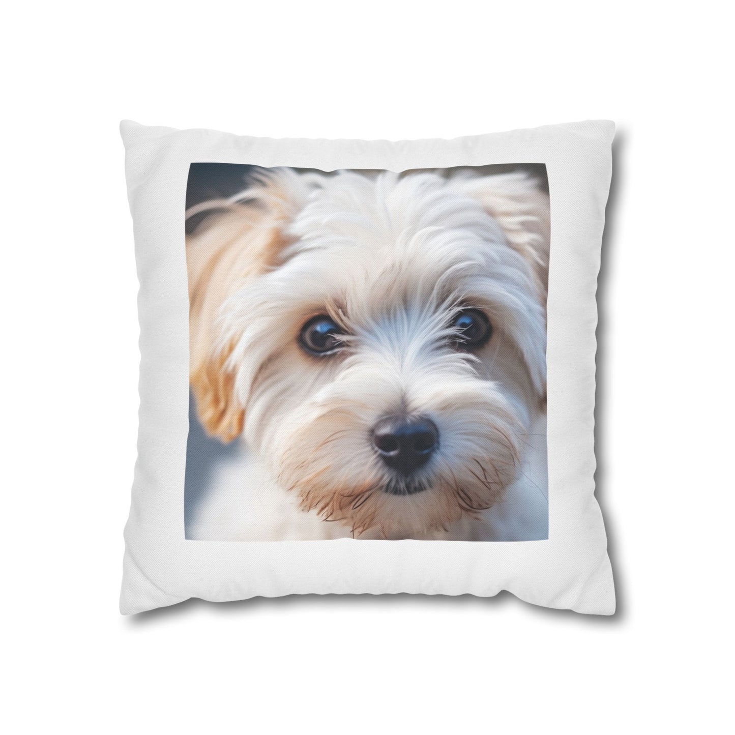 Maltese Terrier Square Pillowcase, Dog Lover Home Decor, Pet Owner Gift, Cute Puppy Cushion Cover, Animal Theme Bedroom Accessory-Spun Polyester Square Pillowcase