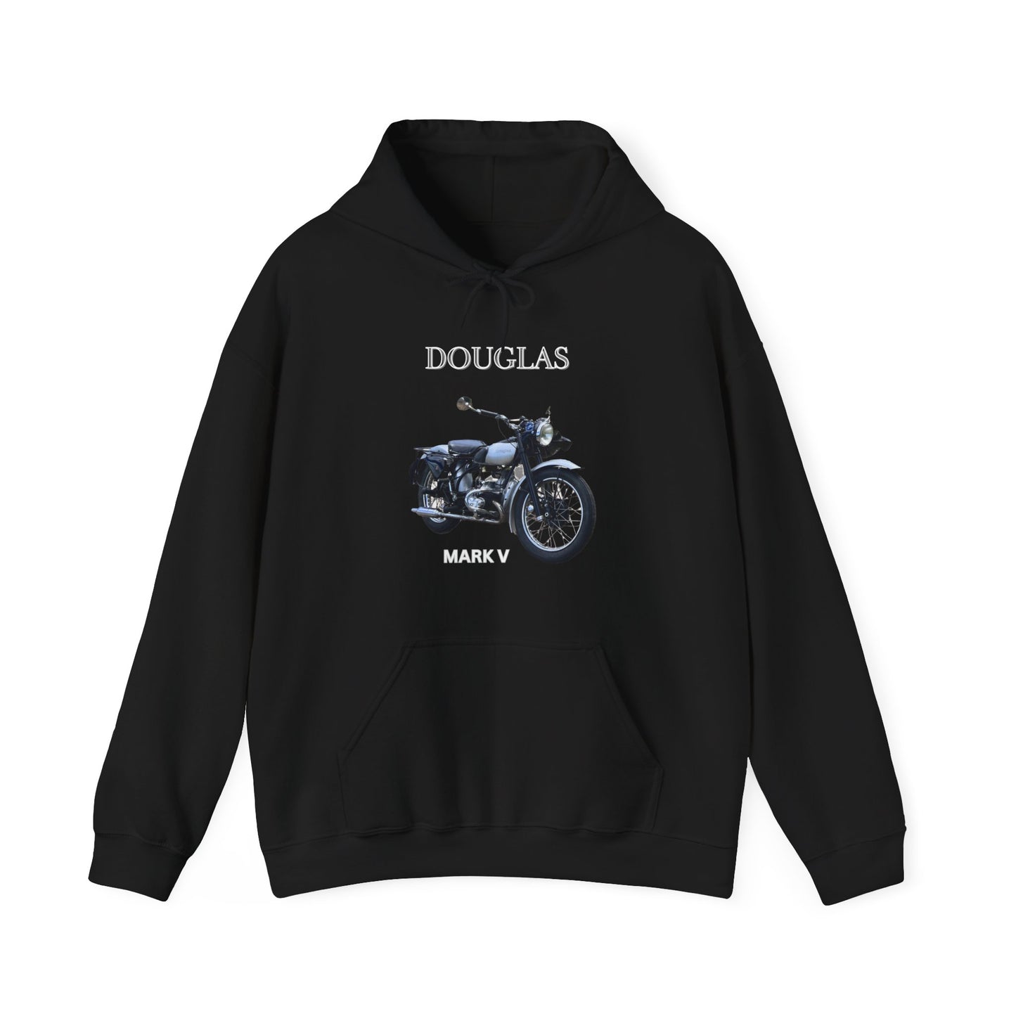 Douglas Mark V -T Hoodie Black, Unisex Heavy Cotton, Classic Motorcycles, Gift for Dad, Grandad, Old Motorbikes,