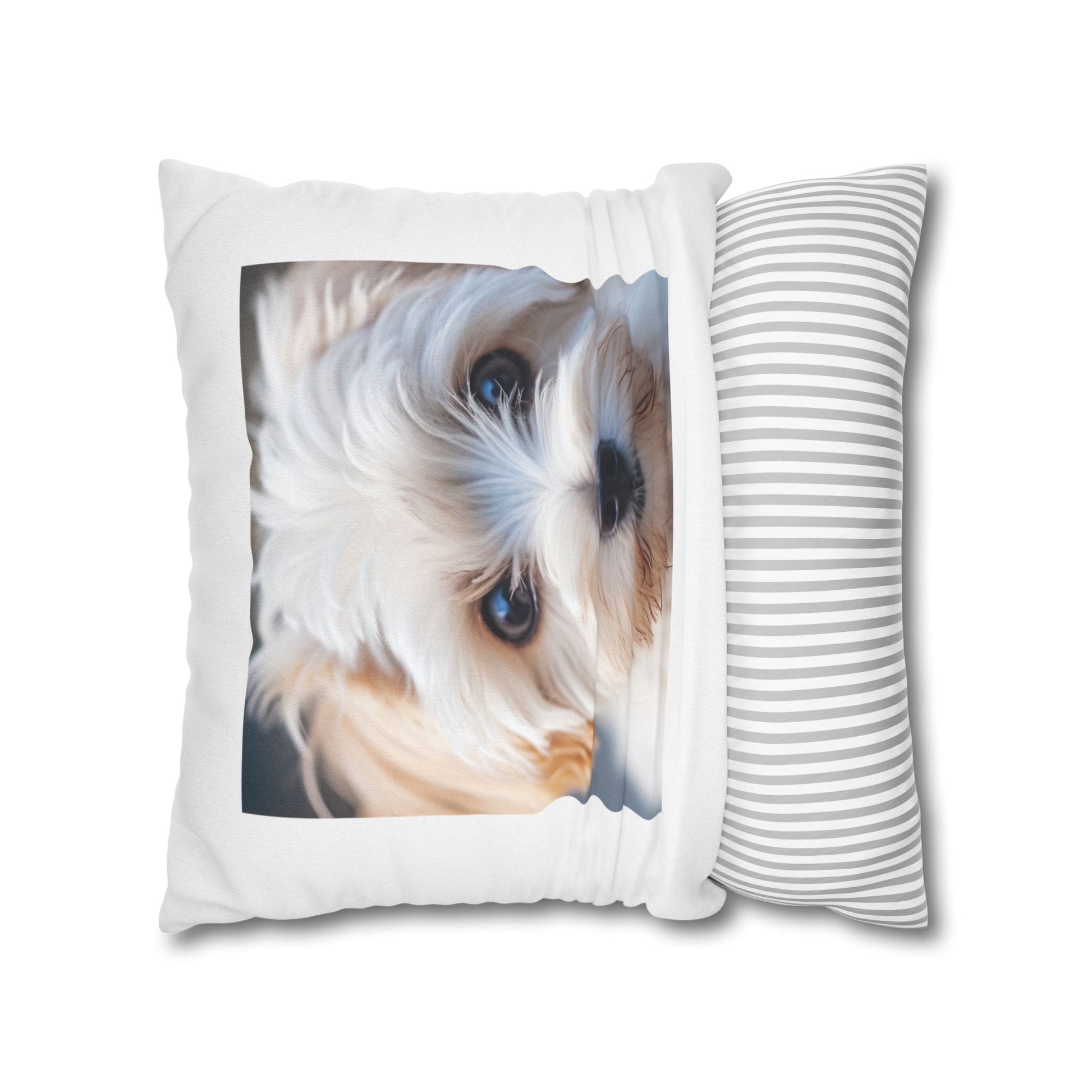 Maltese Terrier Square Pillowcase, Dog Lover Home Decor, Pet Owner Gift, Cute Puppy Cushion Cover, Animal Theme Bedroom Accessory-Spun Polyester Square Pillowcase