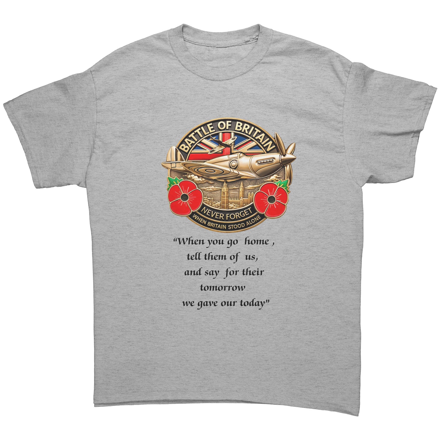 Battle of Britain T Shirt, Lest we Forget - White & Sports Grey Unisex T Shirt