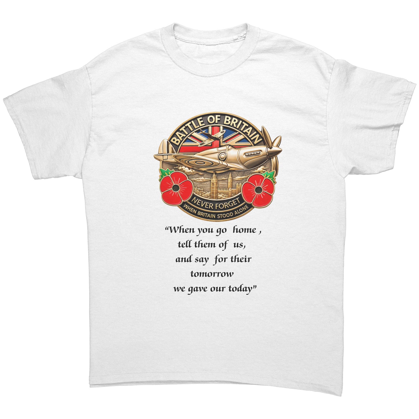 Battle of Britain T Shirt, Lest we Forget - White & Sports Grey Unisex T Shirt