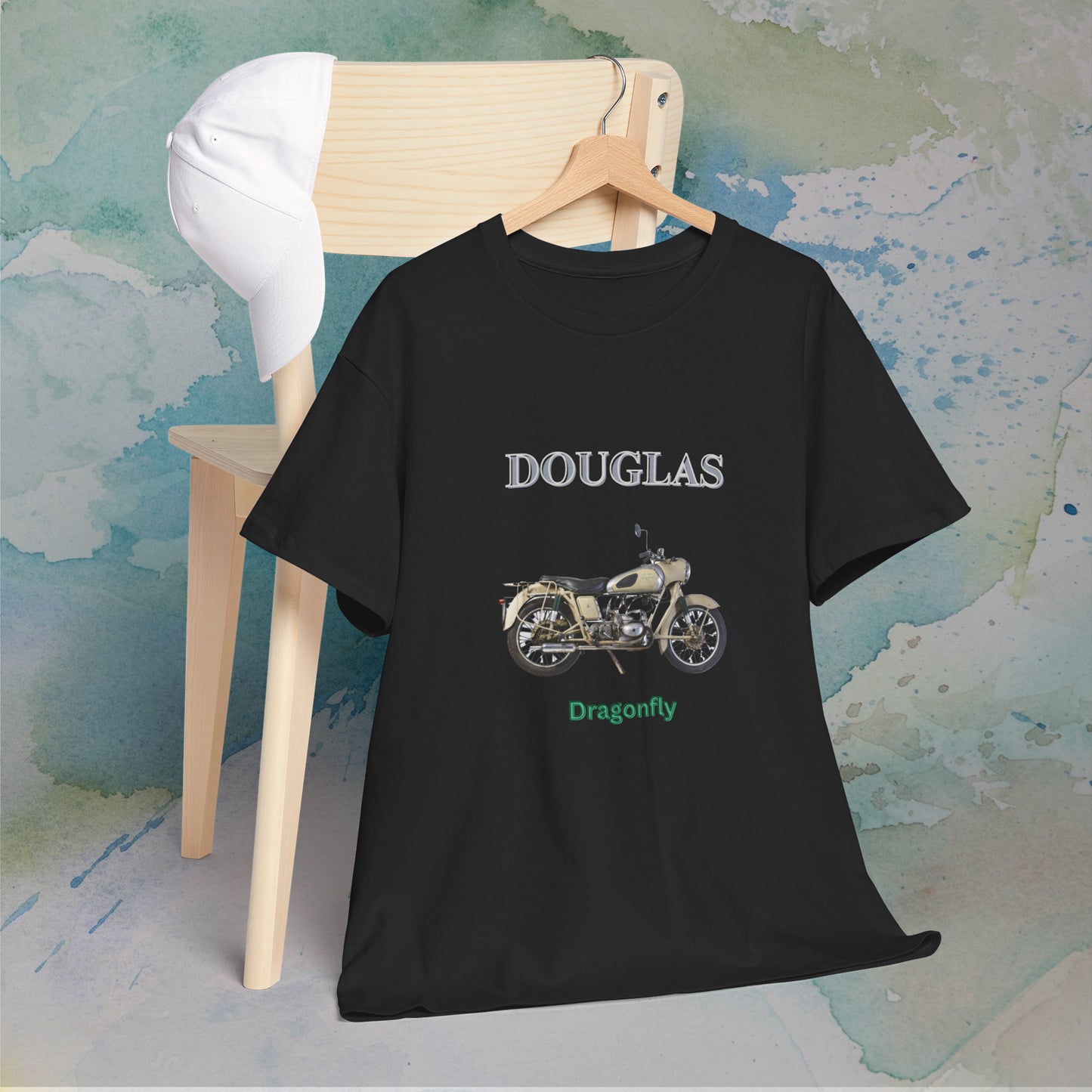 Douglas Dragonfly T Shirt Black, Unisex Cotton, Classic Motorcycles, Gift for Dad, Grandad, Old Motorbikes,