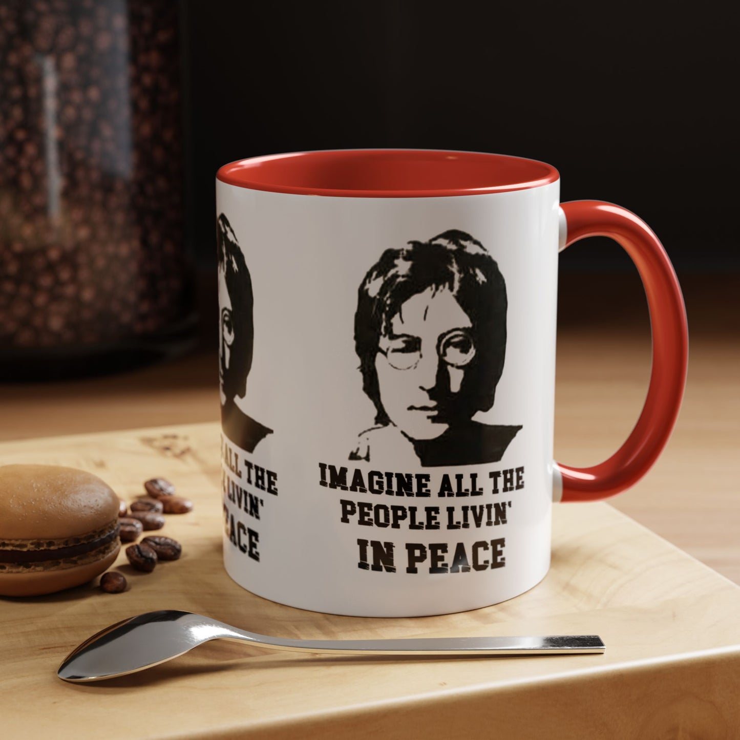 Peaceful Vibes Accent Coffee Mug, John Lennon Quote Mug, Imagine Coffee Cup, Gift for Music Lovers, Inspirational Quote Mug, Minimalist