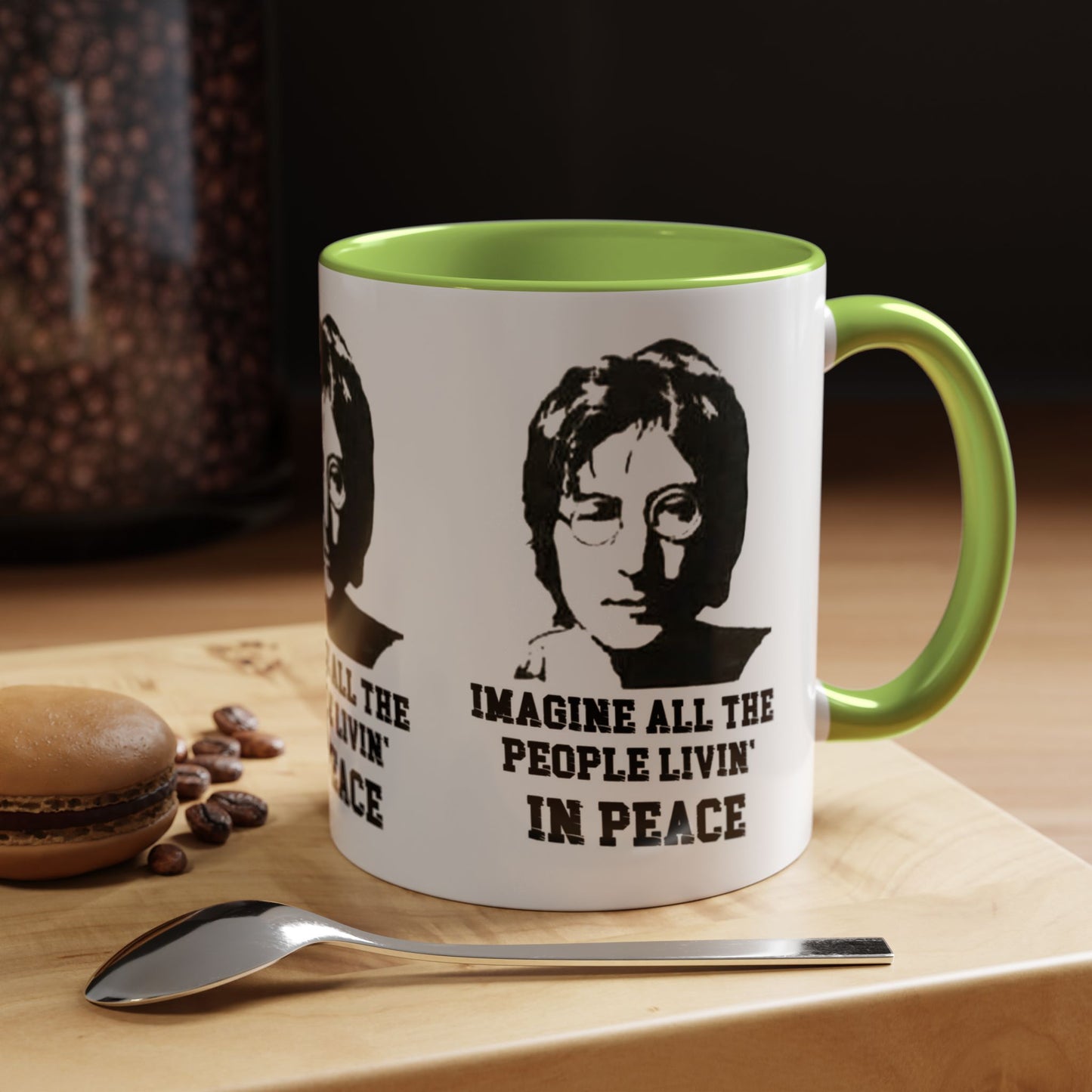 Peaceful Vibes Accent Coffee Mug, John Lennon Quote Mug, Imagine Coffee Cup, Gift for Music Lovers, Inspirational Quote Mug, Minimalist