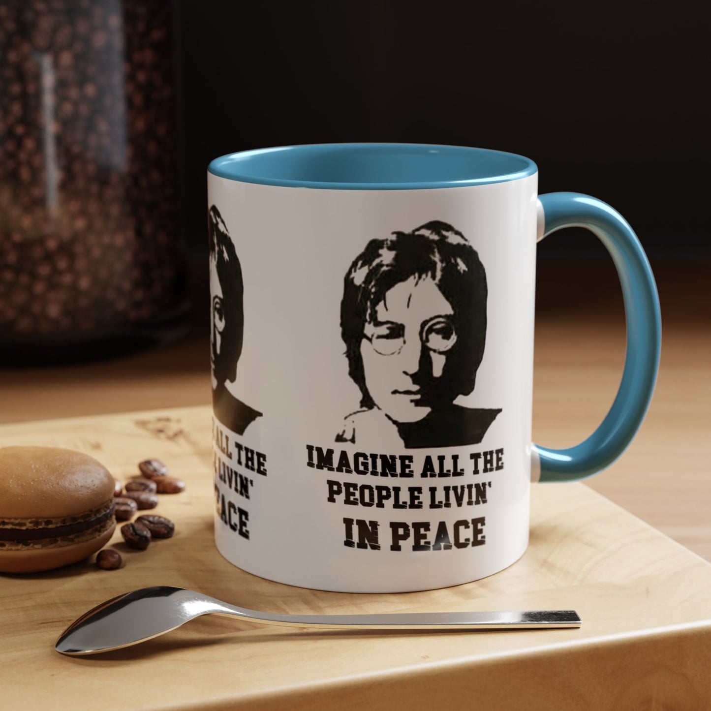 Peaceful Vibes Accent Coffee Mug, John Lennon Quote Mug, Imagine Coffee Cup, Gift for Music Lovers, Inspirational Quote Mug, Minimalist