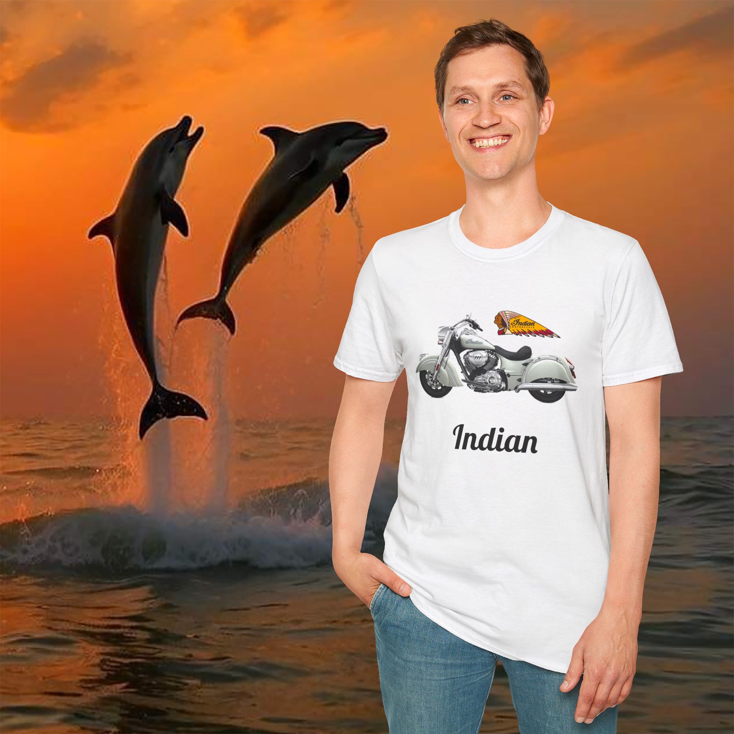 Indian Chief Classic Motorcycle T Shirt White Unisex Softstyle T-Shirt