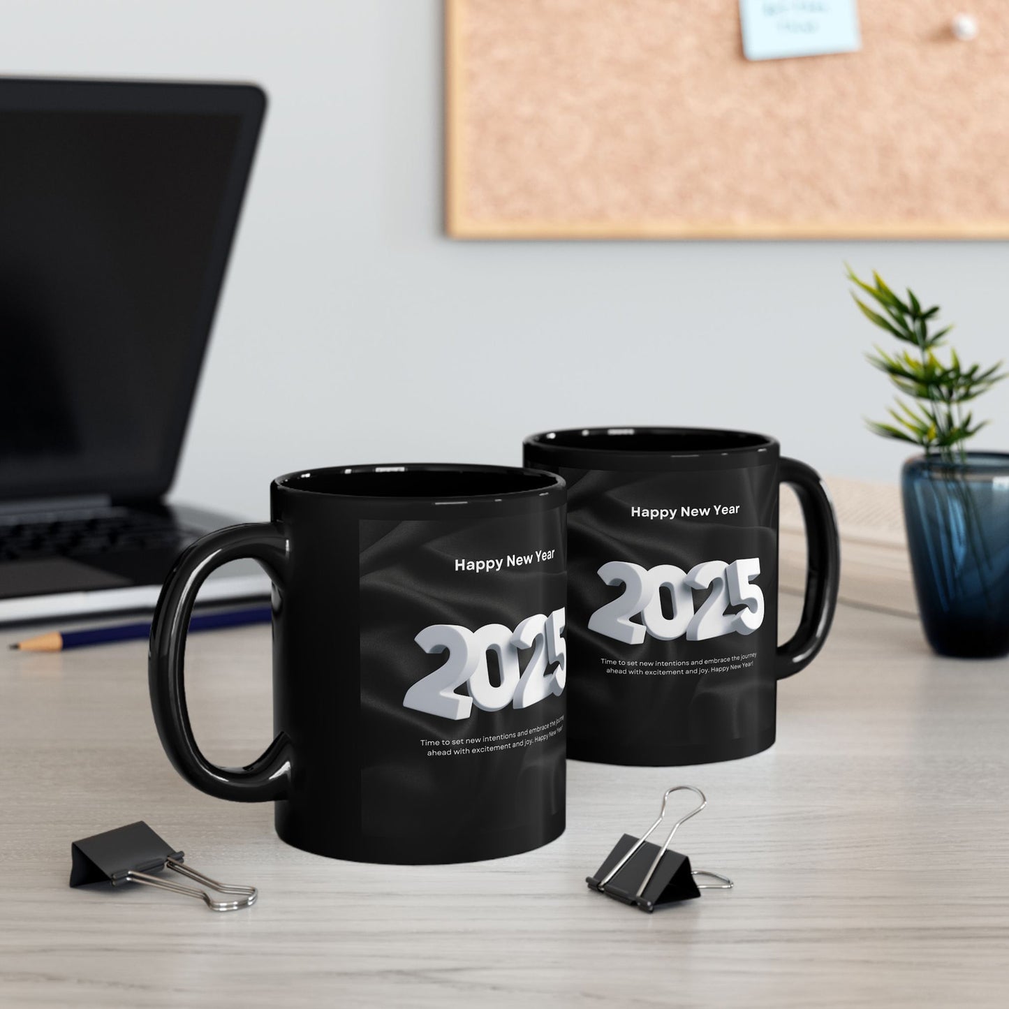 Mug, Happy New Year 2025, New Year Gift, Holiday Mug, Black Coffee Cup, Year 2025 Celebration, 11oz Mug