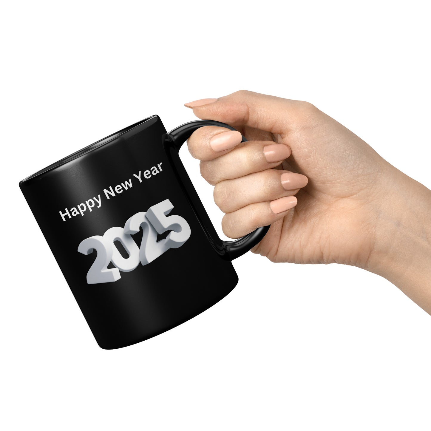 Mug, Happy New Year 2025, New Year Gift, Holiday Mug, Black Coffee Cup, Year 2025 Celebration, 11oz Mug