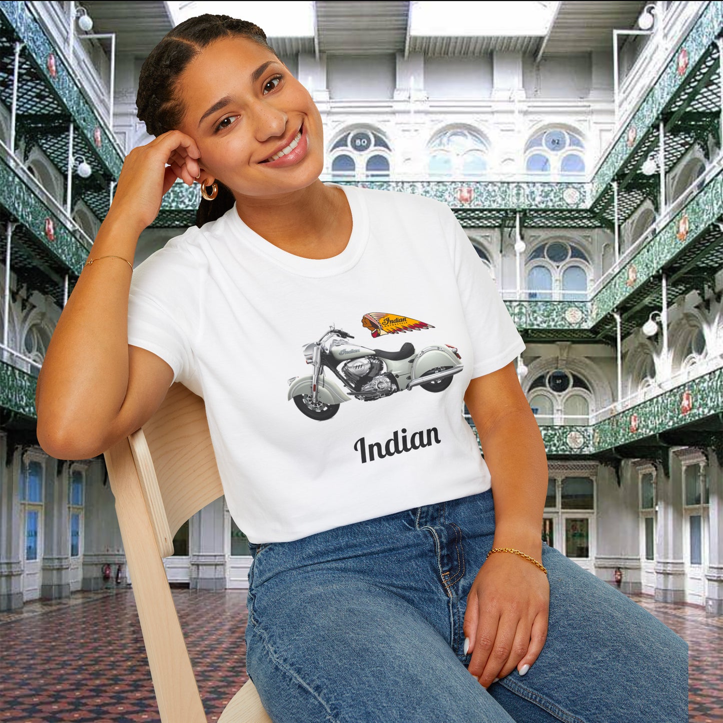Indian Chief Classic Motorcycle T Shirt White Unisex Softstyle T-Shirt