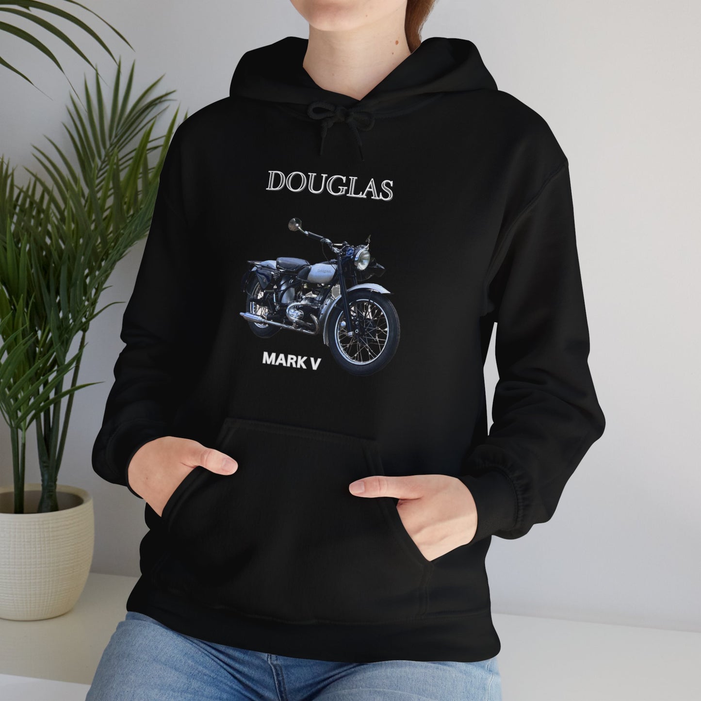 Douglas Mark V -T Hoodie Black, Unisex Heavy Cotton, Classic Motorcycles, Gift for Dad, Grandad, Old Motorbikes,