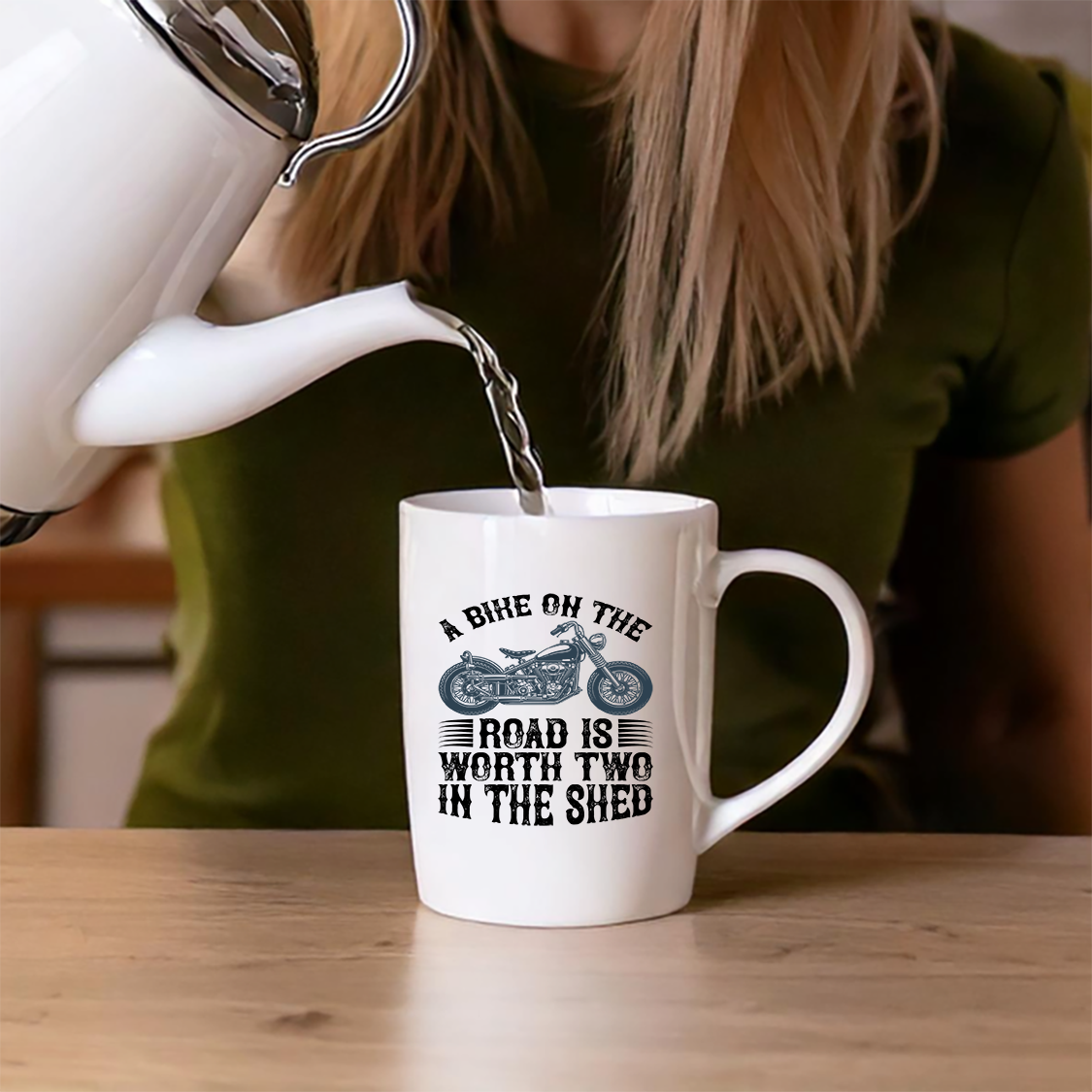 A Bike on the Road 11oz White Mug – Perfect for Cycling Enthusiasts! -