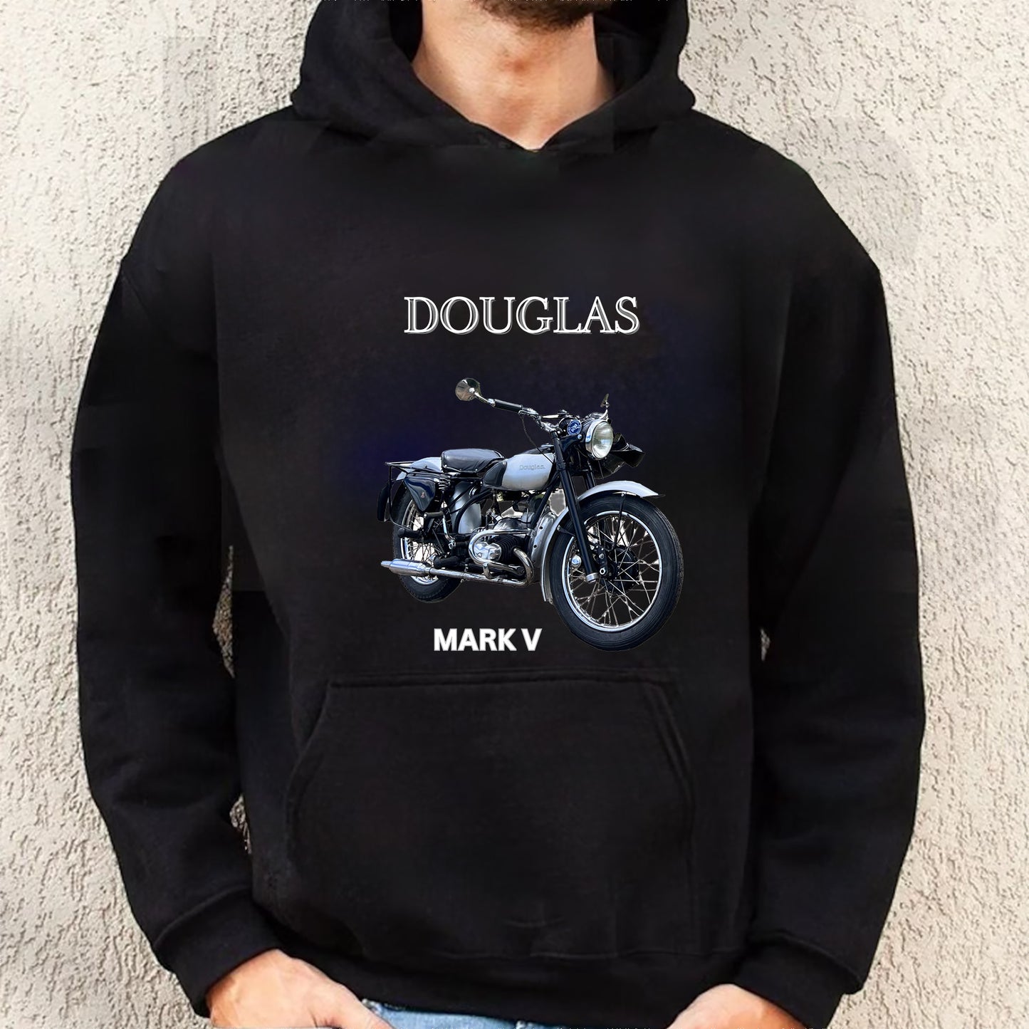 Douglas Mark V -T Hoodie Black, Unisex Heavy Cotton, Classic Motorcycles, Gift for Dad, Grandad, Old Motorbikes,