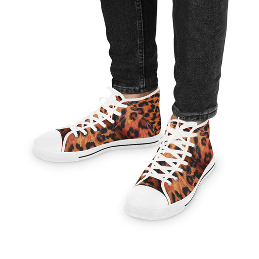 Funky Leopard Men's High Top Sneakers, Trendy Animal Print Trainers, Stylish Casual Shoes, Unique Fashion Sneakers, Cool Leopard Pattern