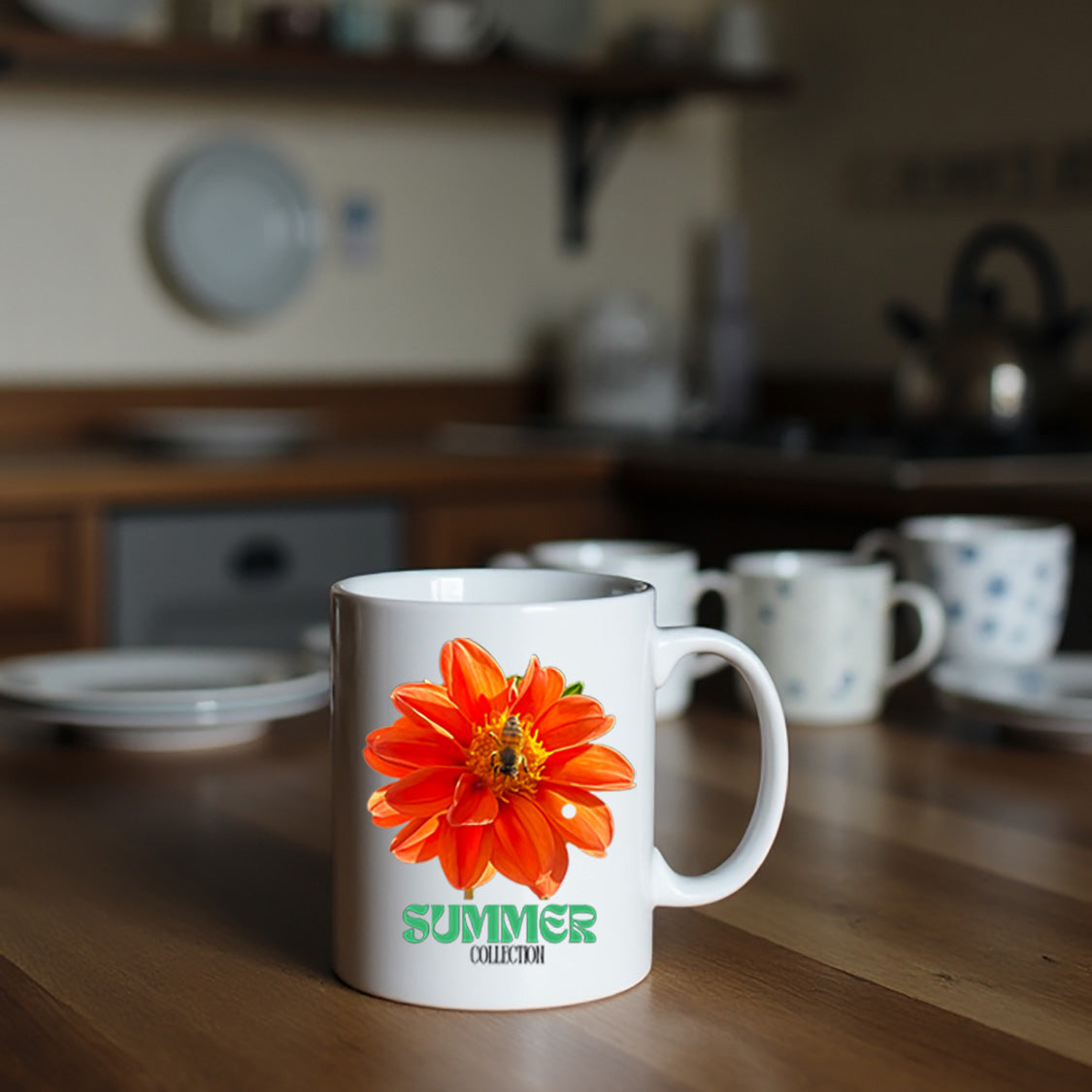Summer Collection Orange Dahlia Mug,  Hand Painted Ceramic Mugs