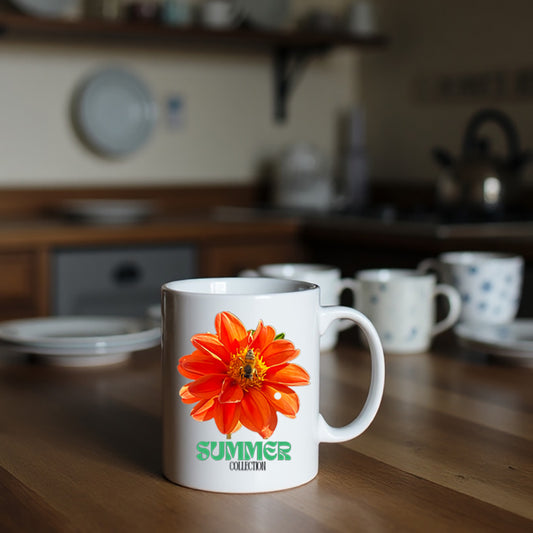 Summer Collection Orange Dahlia Mug,  Hand Painted Ceramic Mugs