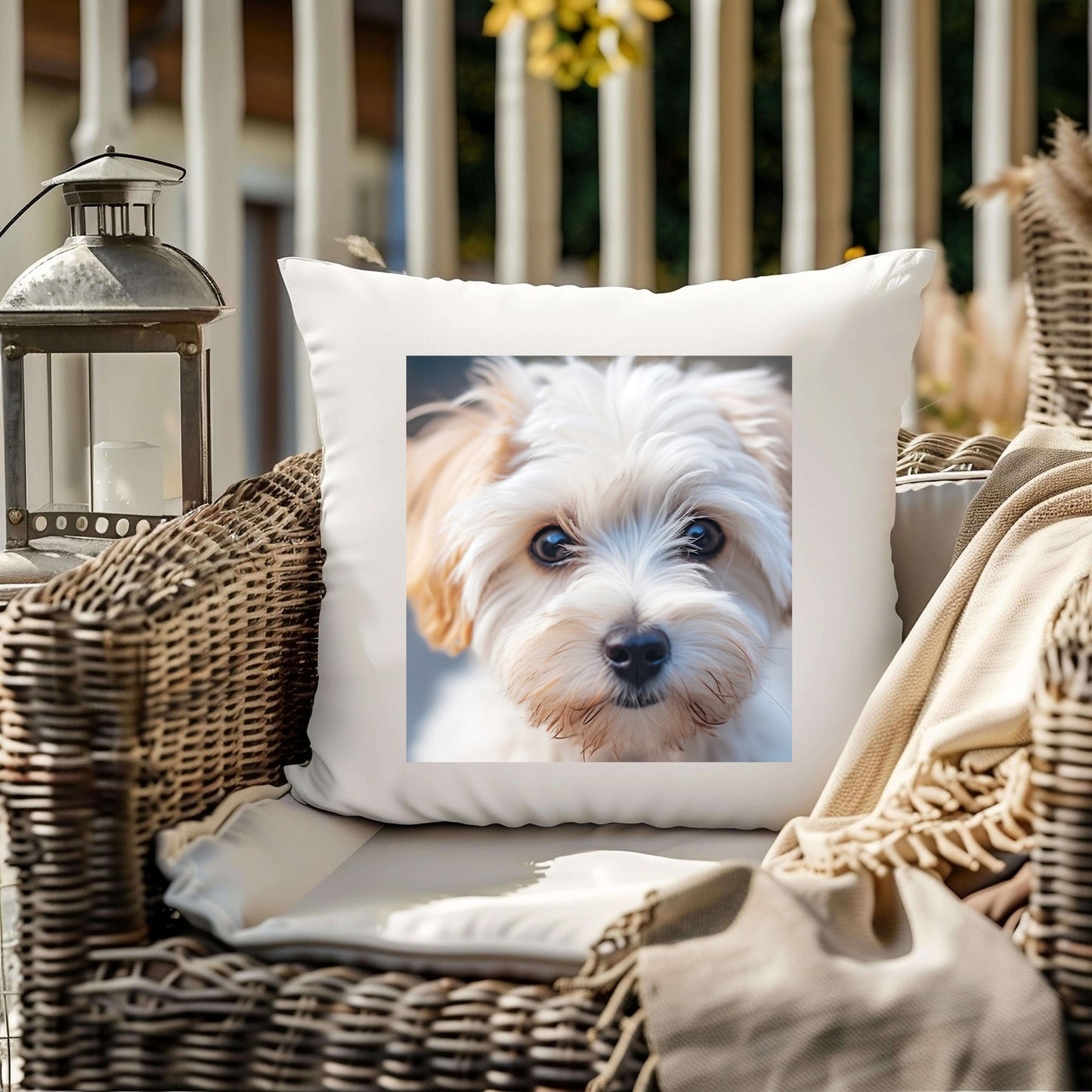 Maltese Terrier Square Pillowcase, Dog Lover Home Decor, Pet Owner Gift, Cute Puppy Cushion Cover, Animal Theme Bedroom Accessory-Spun Polyester Square Pillowcase