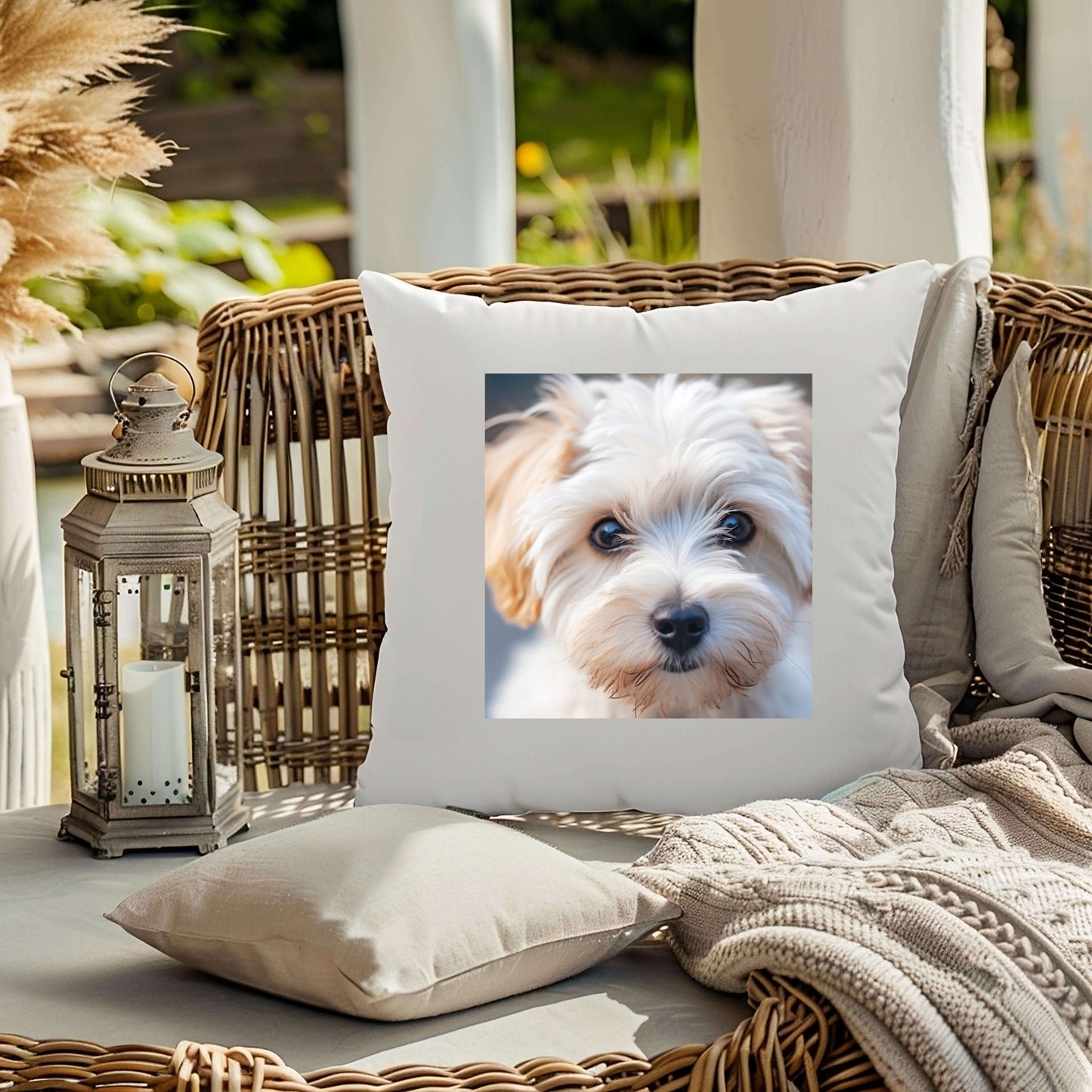 Maltese Terrier Square Pillowcase, Dog Lover Home Decor, Pet Owner Gift, Cute Puppy Cushion Cover, Animal Theme Bedroom Accessory-Spun Polyester Square Pillowcase
