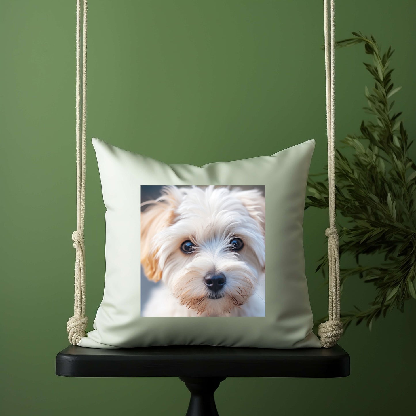 Maltese Terrier Square Pillowcase, Dog Lover Home Decor, Pet Owner Gift, Cute Puppy Cushion Cover, Animal Theme Bedroom Accessory-Spun Polyester Square Pillowcase
