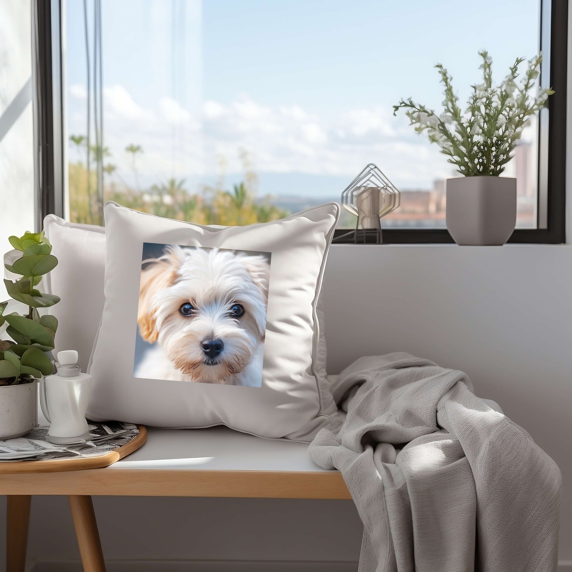Maltese Terrier Square Pillowcase, Dog Lover Home Decor, Pet Owner Gift, Cute Puppy Cushion Cover, Animal Theme Bedroom Accessory-Spun Polyester Square Pillowcase