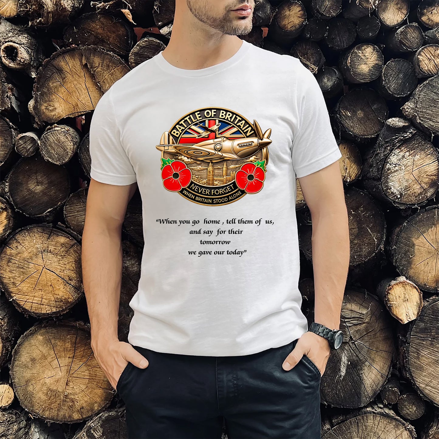 Battle of Britain T Shirt, Lest we Forget - White & Sports Grey Unisex T Shirt