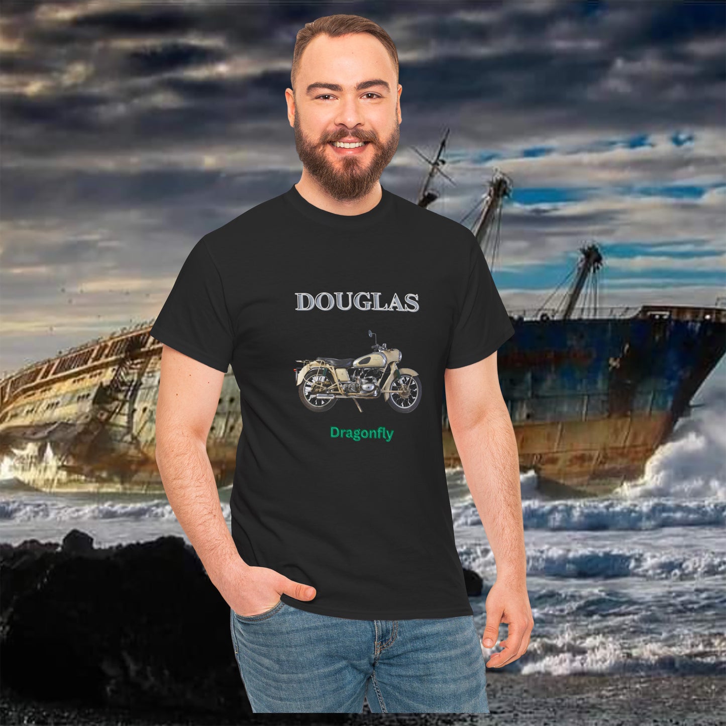 Douglas Dragonfly T Shirt Black, Unisex Cotton, Classic Motorcycles, Gift for Dad, Grandad, Old Motorbikes,