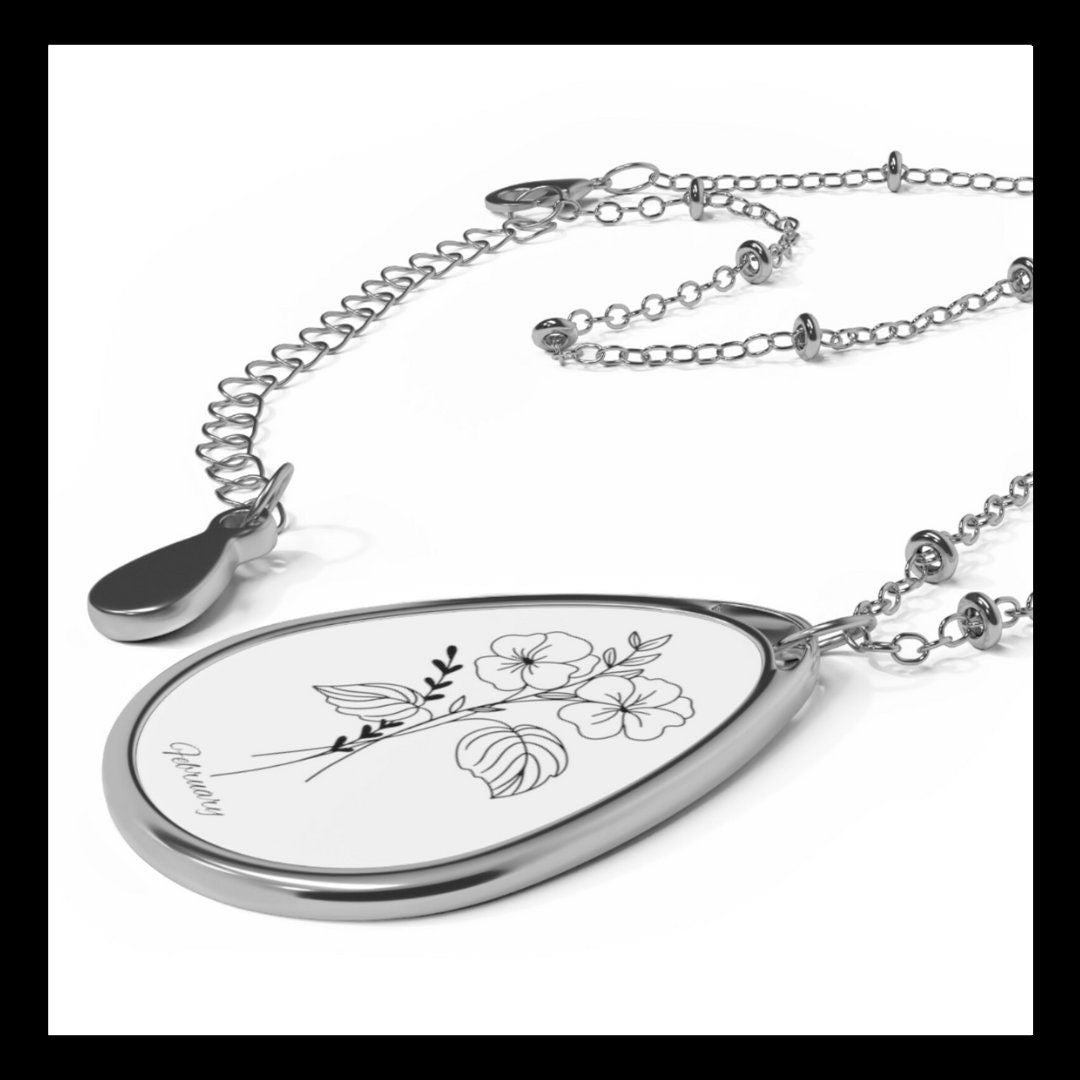 February, Birth Flower, Violet, Oval Necklace, 