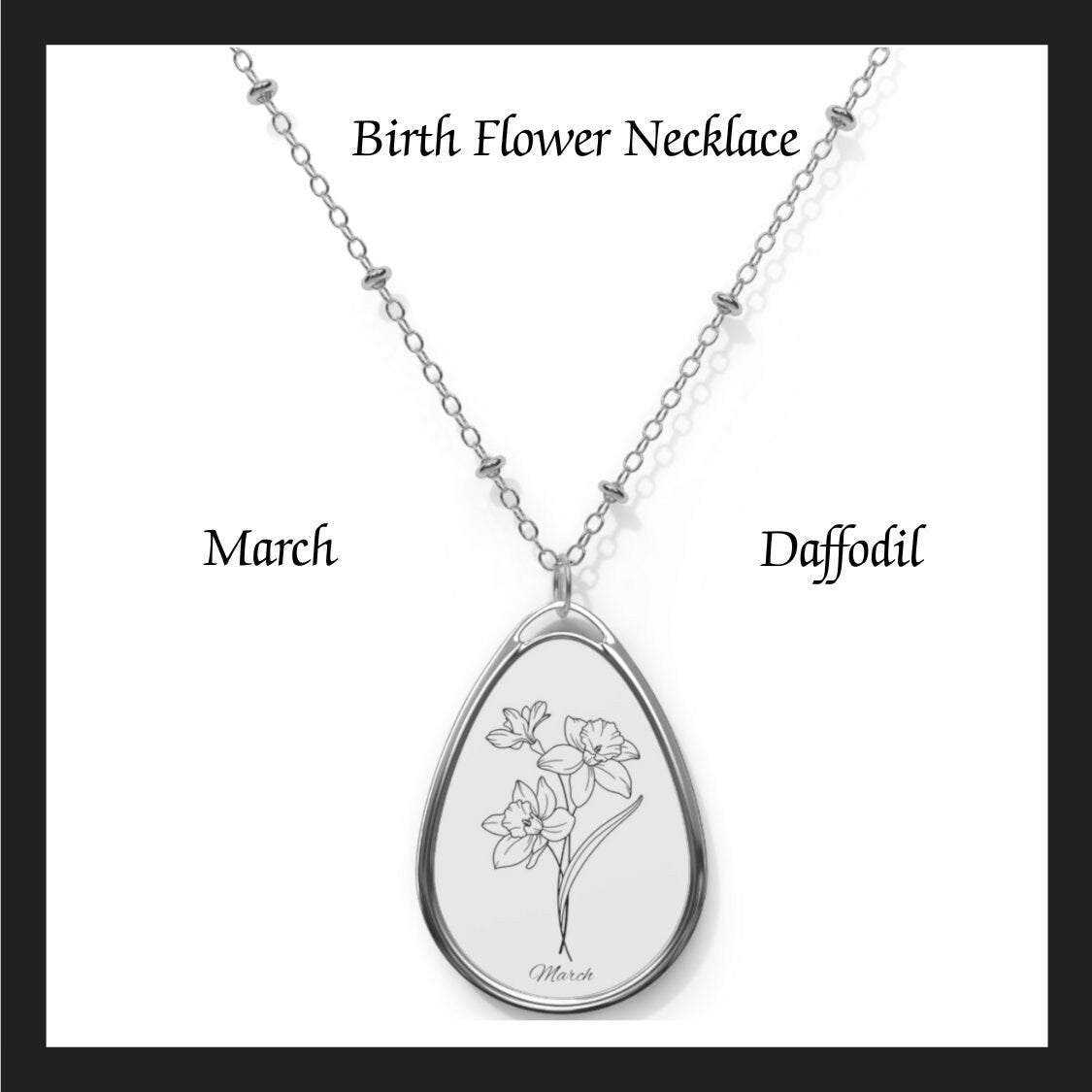 March, Birth Flower, Oval Necklace, Daffodil ,birthday gift, love  necklace,flower necklace,birthday gift,for born in March,flower type