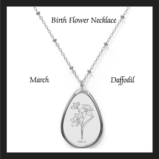 March, Birth Flower, Oval Necklace, Daffodil ,birthday gift, love  necklace,flower necklace,birthday gift,for born in March,flower type