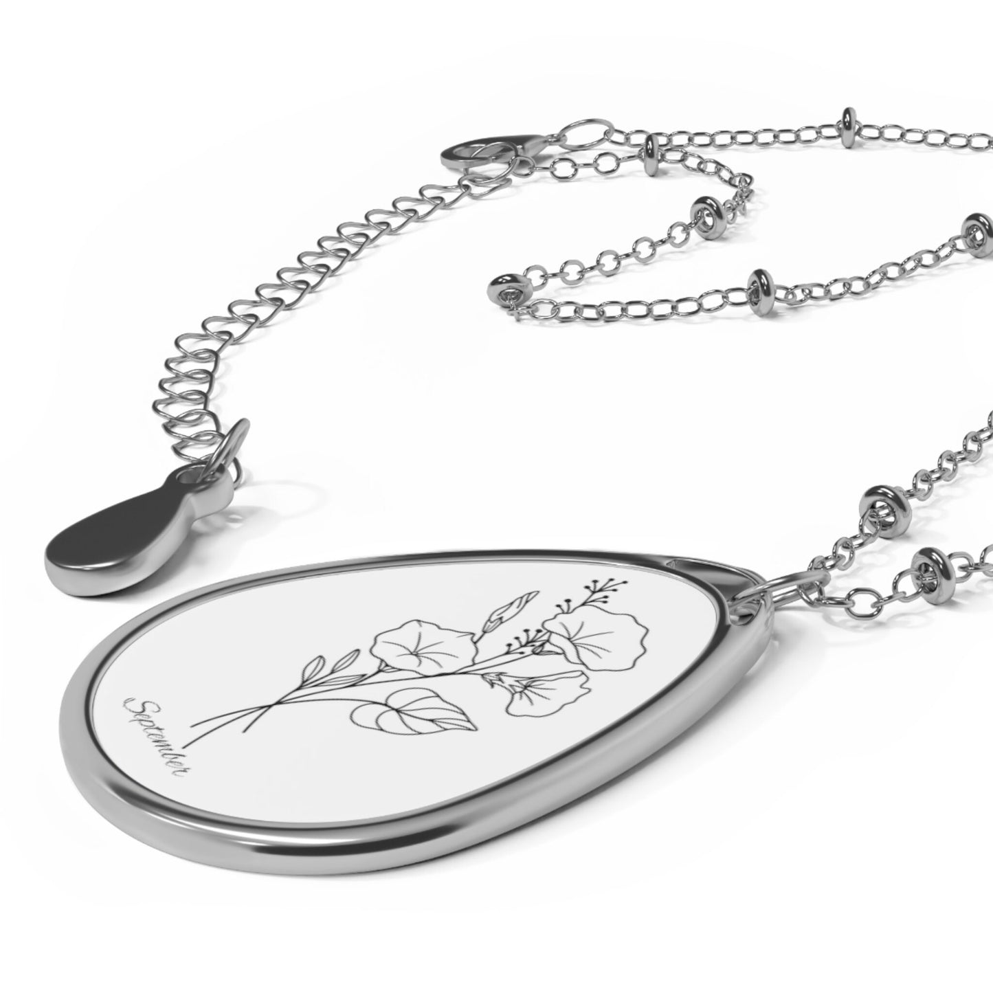 September  Birthday , Oval Necklace, Birth Flower, Morning Glory , birthday gift,Sterling Silver, flower necklace, girlfriend,