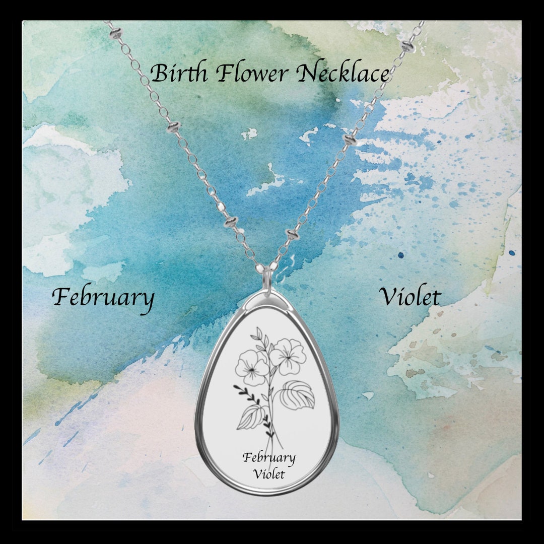 February, Birth Flower, Violet, Oval Necklace, 
