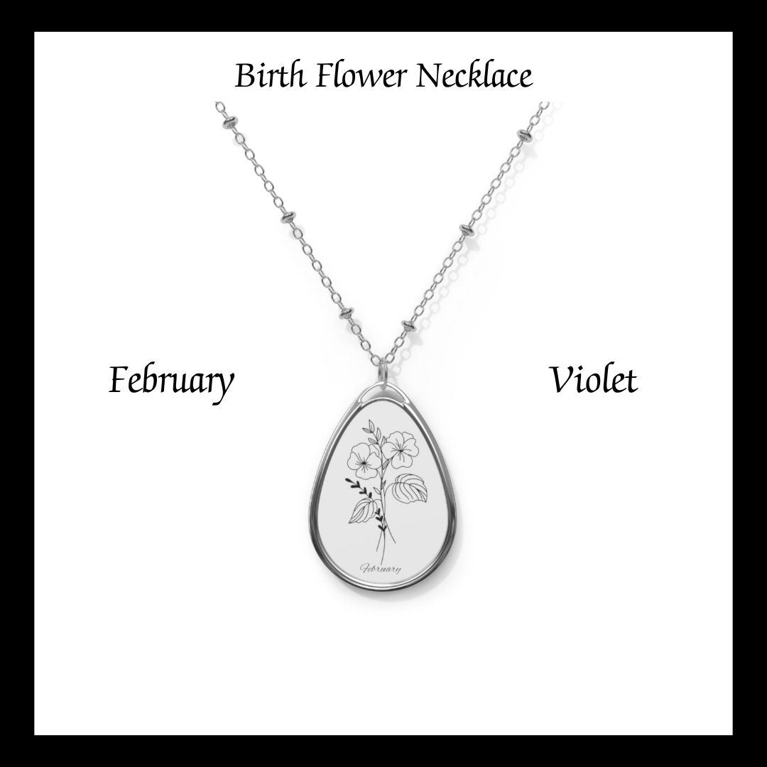 February, Birth Flower, Violet, Oval Necklace, 