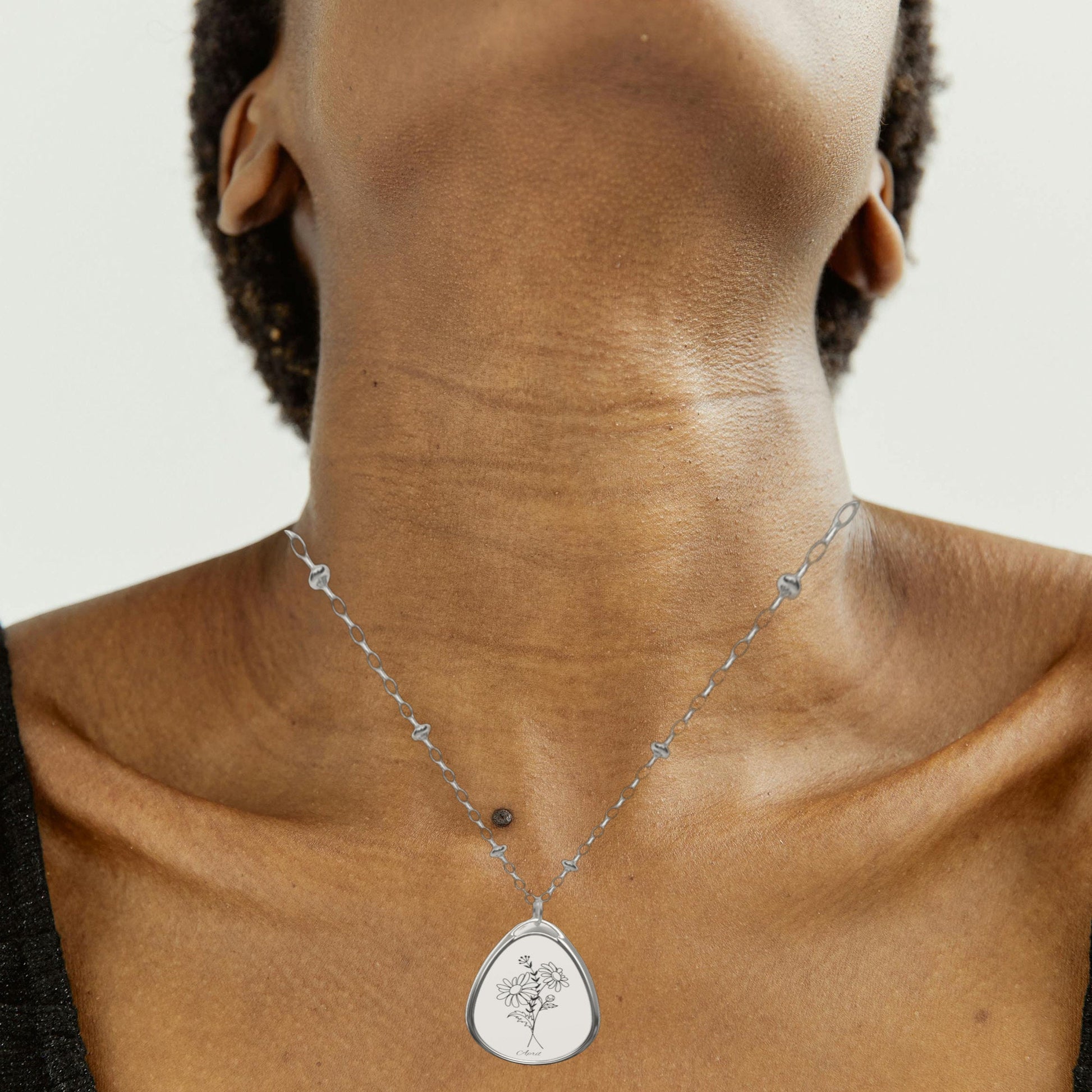 October Birthday , Oval Necklace, Birth Flower, Cosmos , birthday gift, Sterling Silver, flower necklace, girlfriend,Oval Necklace