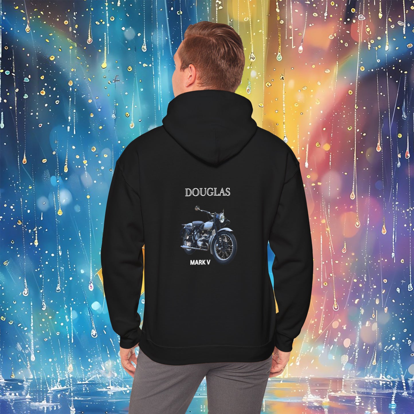 Douglas Mark V -T Hoodie Black, Unisex Heavy Cotton, Classic Motorcycles, Gift for Dad, Grandad, Old Motorbikes,