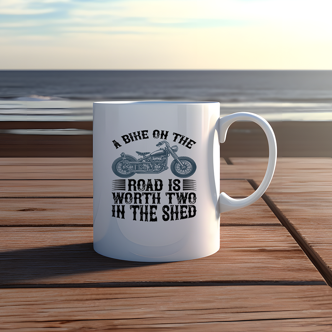 A Bike on the Road 11oz White Mug – Perfect for Cycling Enthusiasts! -