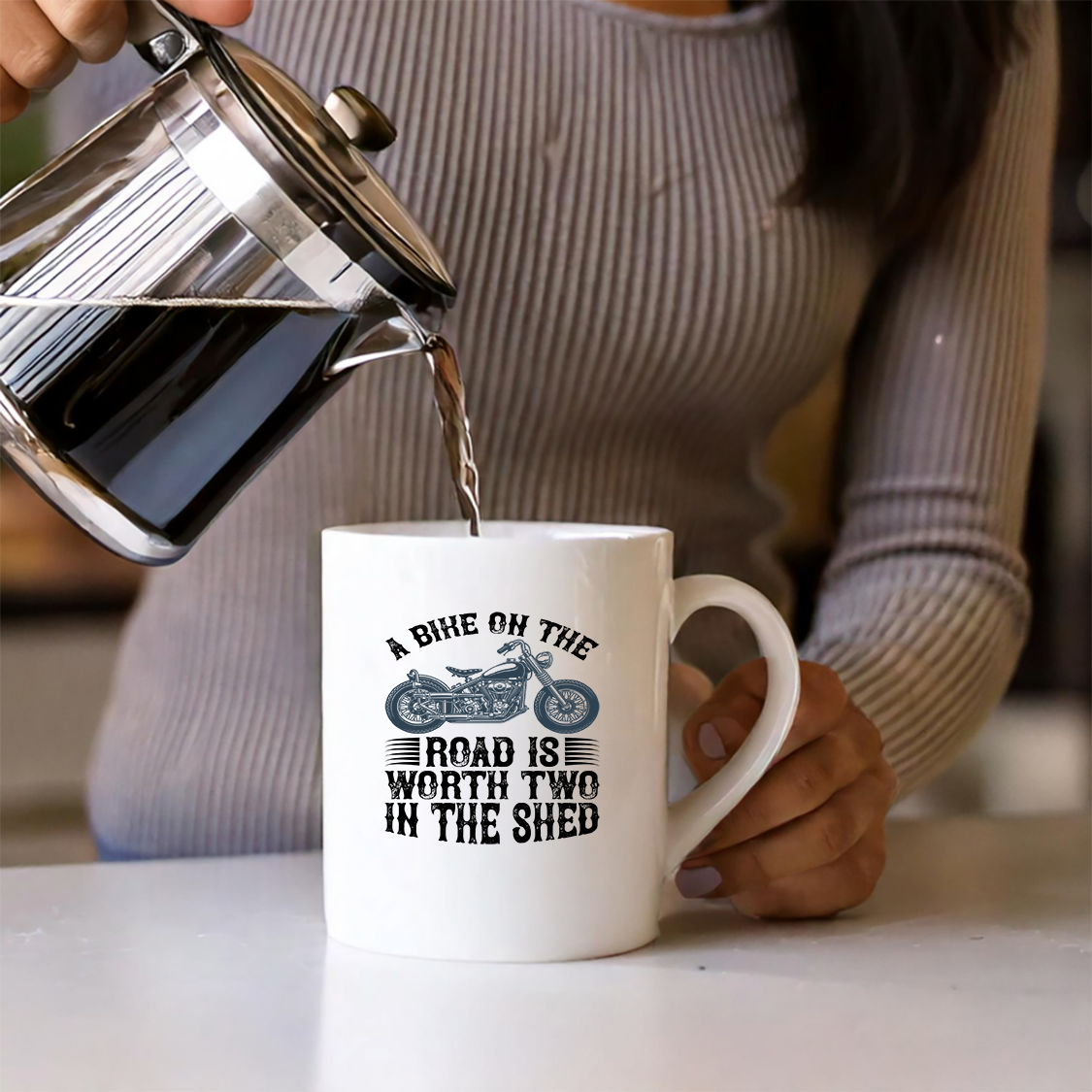 A Bike on the Road 11oz White Mug – Perfect for Cycling Enthusiasts! -